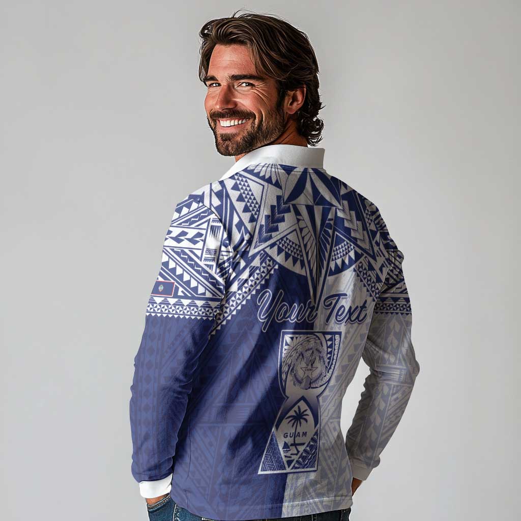 Personalised Northern Mariana Islands And Guam Long Sleeve Polo Shirt Latte Stone With Tribal Pattern LT05 - Polynesian Pride