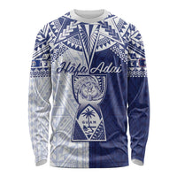 Personalised Northern Mariana Islands And Guam Long Sleeve Shirt Latte Stone With Tribal Pattern LT05 Unisex Blue - Polynesian Pride