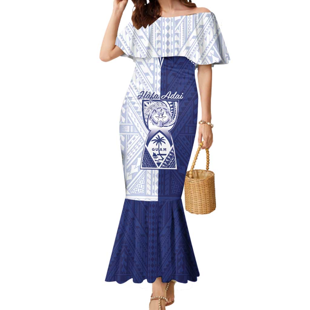 Personalised Northern Mariana Islands And Guam Mermaid Dress Latte Stone With Tribal Pattern LT05 Women Blue - Polynesian Pride
