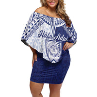 Personalised Northern Mariana Islands And Guam Off Shoulder Short Dress Latte Stone With Tribal Pattern LT05 Women Blue - Polynesian Pride