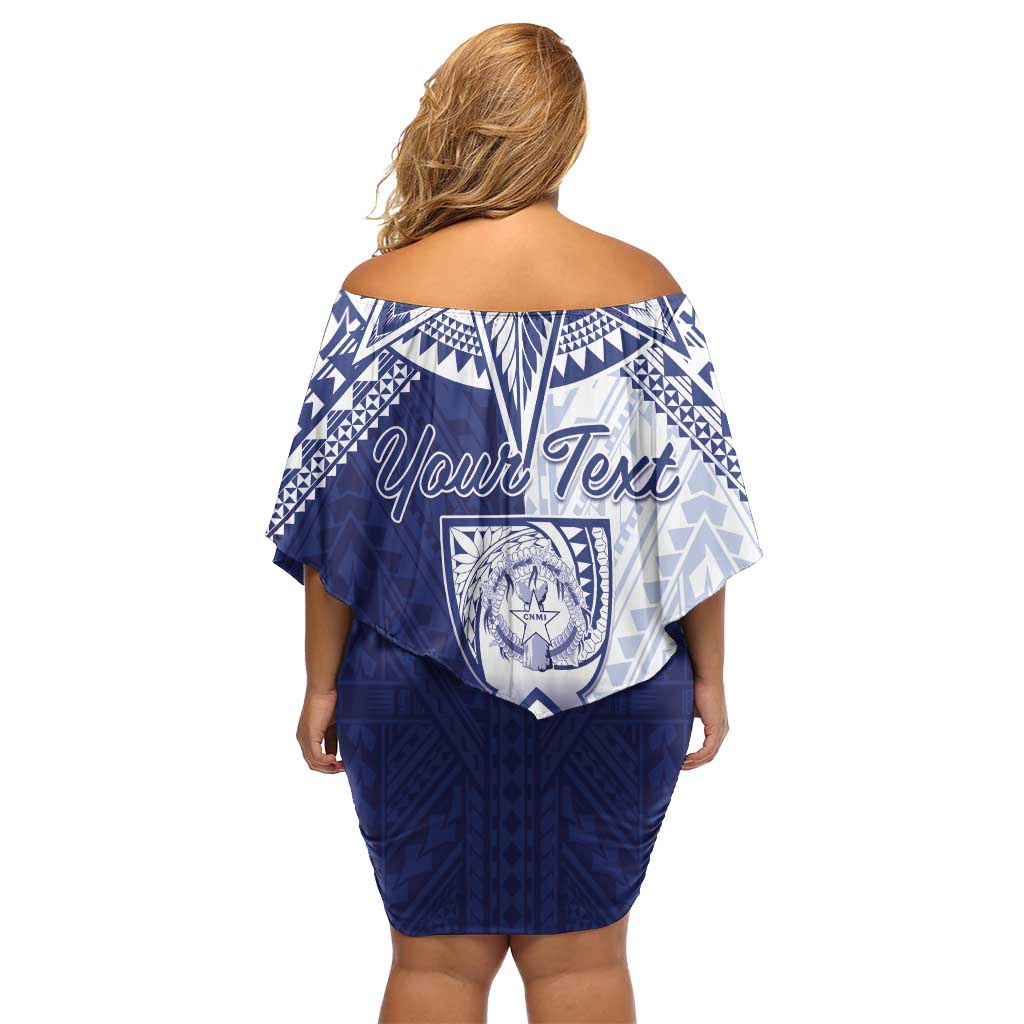 Personalised Northern Mariana Islands And Guam Off Shoulder Short Dress Latte Stone With Tribal Pattern LT05 - Polynesian Pride