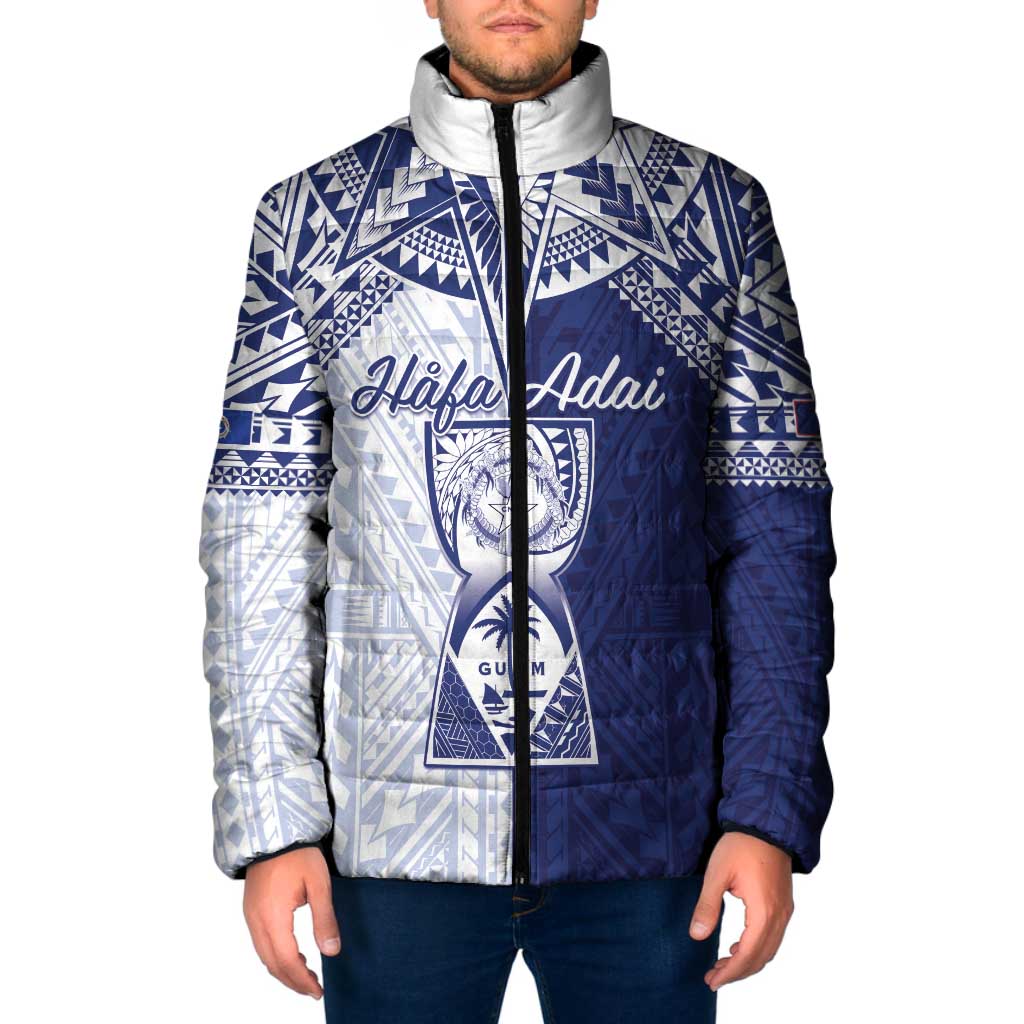 Personalised Northern Mariana Islands And Guam Padded Jacket Latte Stone With Tribal Pattern LT05 Men Blue - Polynesian Pride