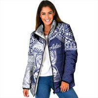 Personalised Northern Mariana Islands And Guam Padded Jacket Latte Stone With Tribal Pattern LT05 Women Blue - Polynesian Pride