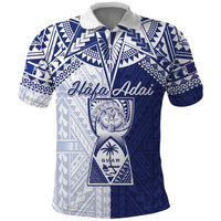 Personalised Northern Mariana Islands And Guam Polo Shirt Latte Stone With Tribal Pattern LT05 Blue - Polynesian Pride