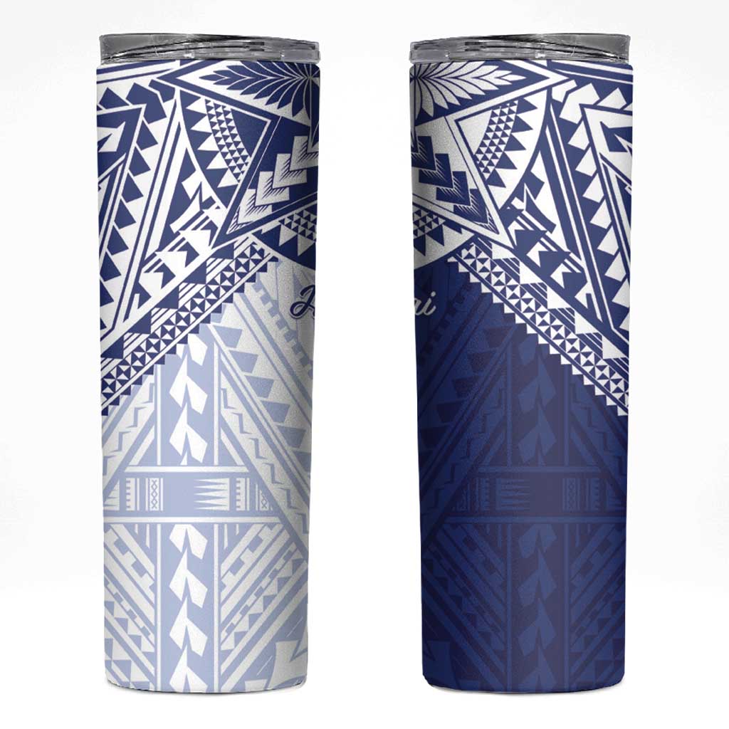 Northern Mariana Islands And Guam Skinny Tumbler Latte Stone With Tribal Pattern LT05 Blue - Polynesian Pride