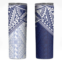 Northern Mariana Islands And Guam Skinny Tumbler Latte Stone With Tribal Pattern LT05 Blue - Polynesian Pride