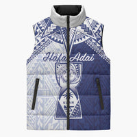 Personalised Northern Mariana Islands And Guam Sleeveless Puffer Jacket Latte Stone With Tribal Pattern LT05 Unisex Blue - Polynesian Pride