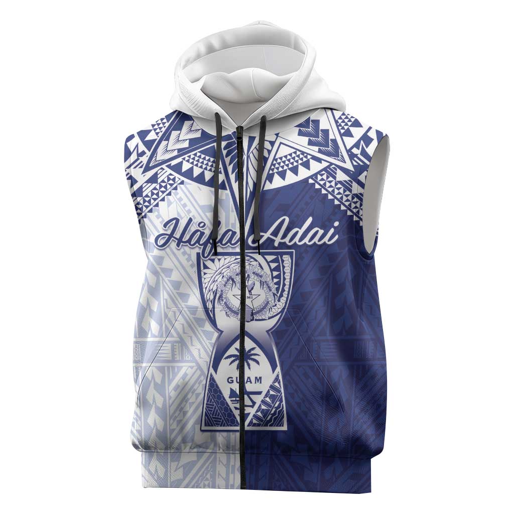 Personalised Northern Mariana Islands And Guam Sleeveless Zip Hoodie Latte Stone With Tribal Pattern LT05 Blue - Polynesian Pride