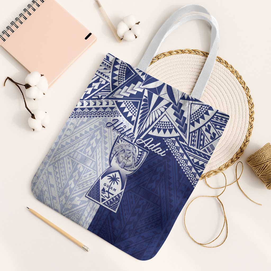 Northern Mariana Islands And Guam Tote Bag Latte Stone With Tribal Pattern LT05 White Strap One Size Blue - Polynesian Pride