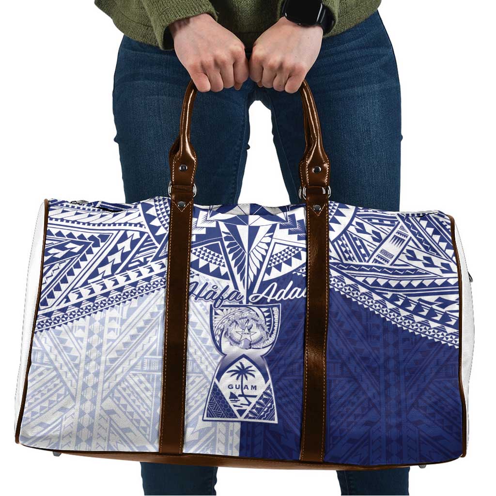Northern Mariana Islands And Guam Travel Bag Latte Stone With Tribal Pattern LT05 Blue - Polynesian Pride