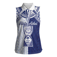 Personalised Northern Mariana Islands And Guam Women Sleeveless Polo Shirt Latte Stone With Tribal Pattern LT05 Female Blue - Polynesian Pride