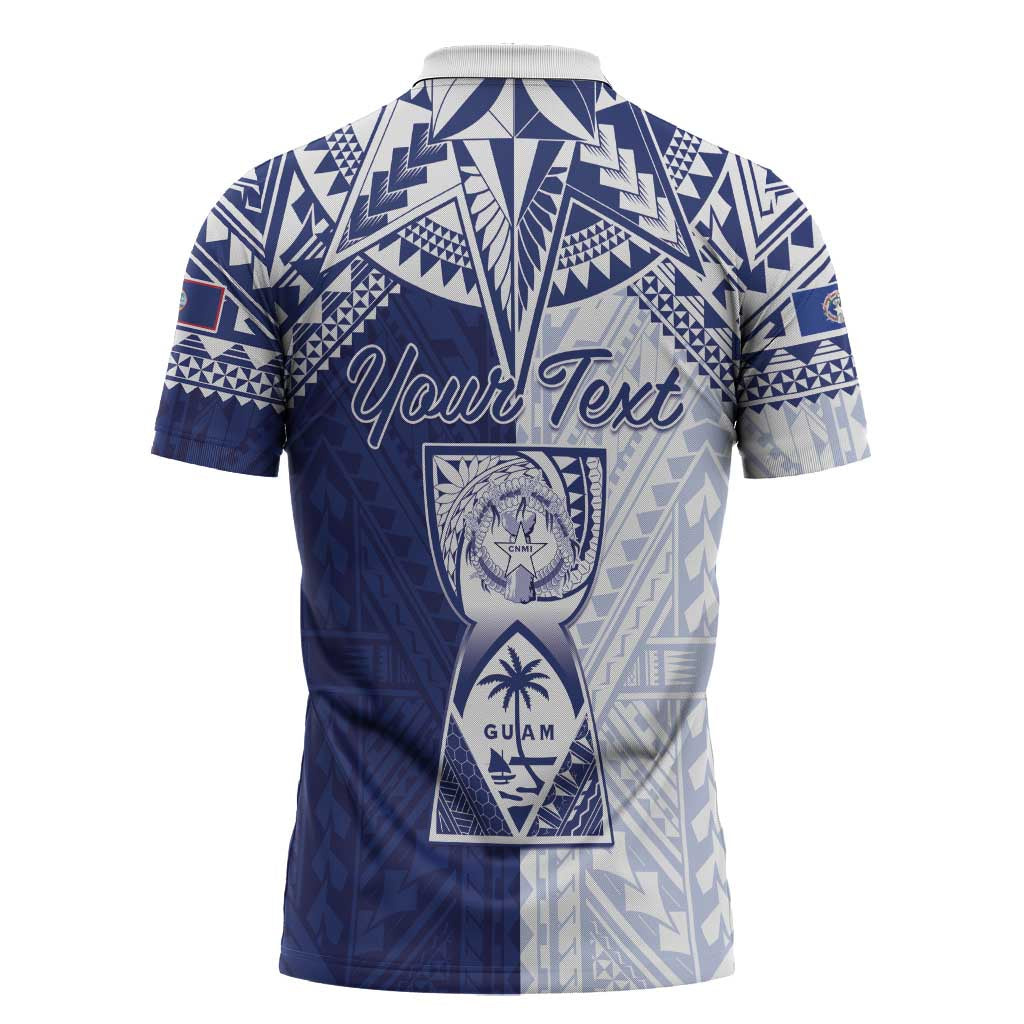 Personalised Northern Mariana Islands And Guam Zipper Polo Shirt Latte Stone With Tribal Pattern LT05 - Polynesian Pride