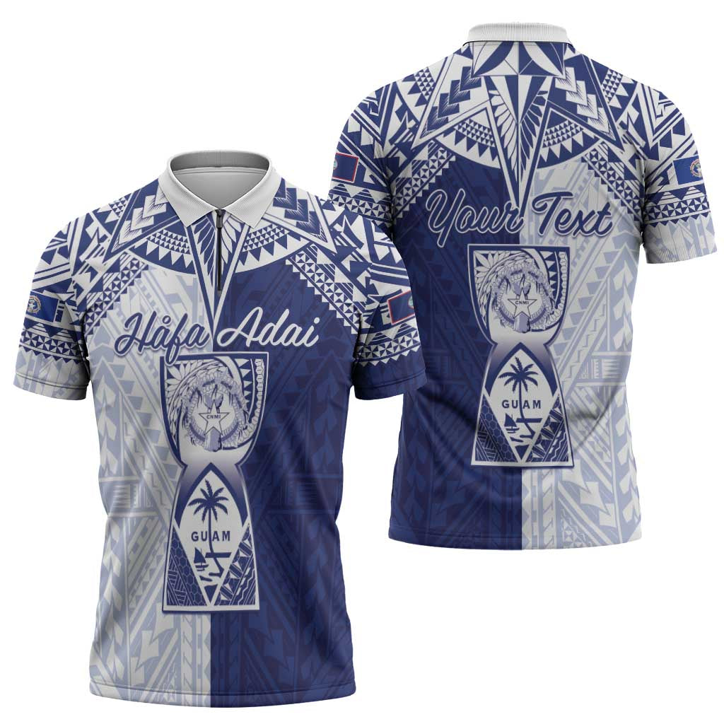 Personalised Northern Mariana Islands And Guam Zipper Polo Shirt Latte Stone With Tribal Pattern LT05 - Polynesian Pride