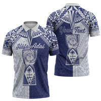 Personalised Northern Mariana Islands And Guam Zipper Polo Shirt Latte Stone With Tribal Pattern LT05 - Polynesian Pride