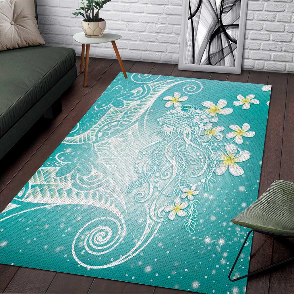 Polynesian Jellyfish Area Rug With Plumeria Teal LT05 Teal - Polynesian Pride