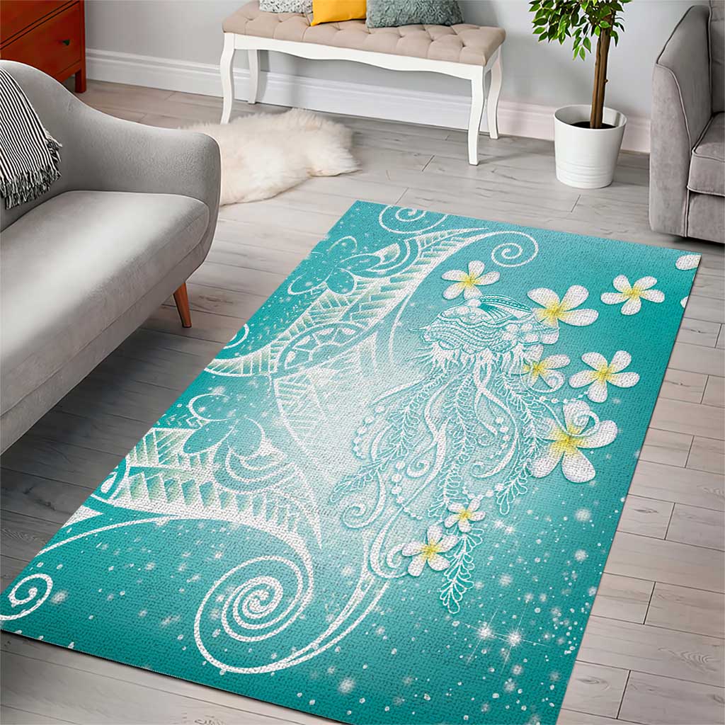 Polynesian Jellyfish Area Rug With Plumeria Teal LT05 - Polynesian Pride