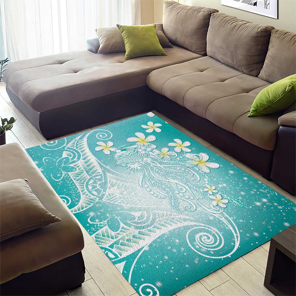 Polynesian Jellyfish Area Rug With Plumeria Teal LT05 - Polynesian Pride