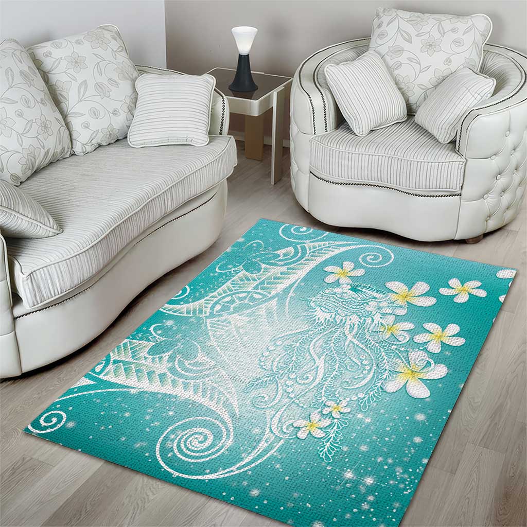 Polynesian Jellyfish Area Rug With Plumeria Teal LT05 - Polynesian Pride