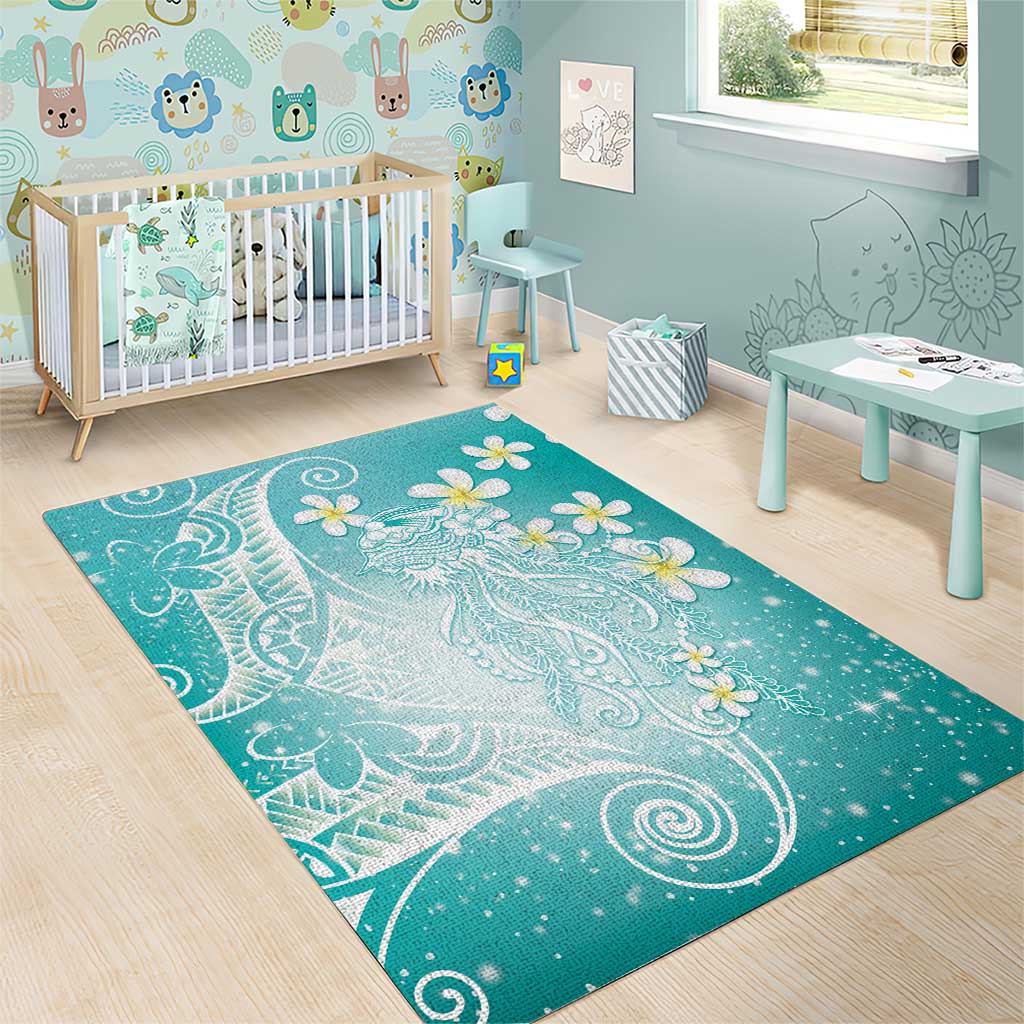 Polynesian Jellyfish Area Rug With Plumeria Teal LT05 - Polynesian Pride