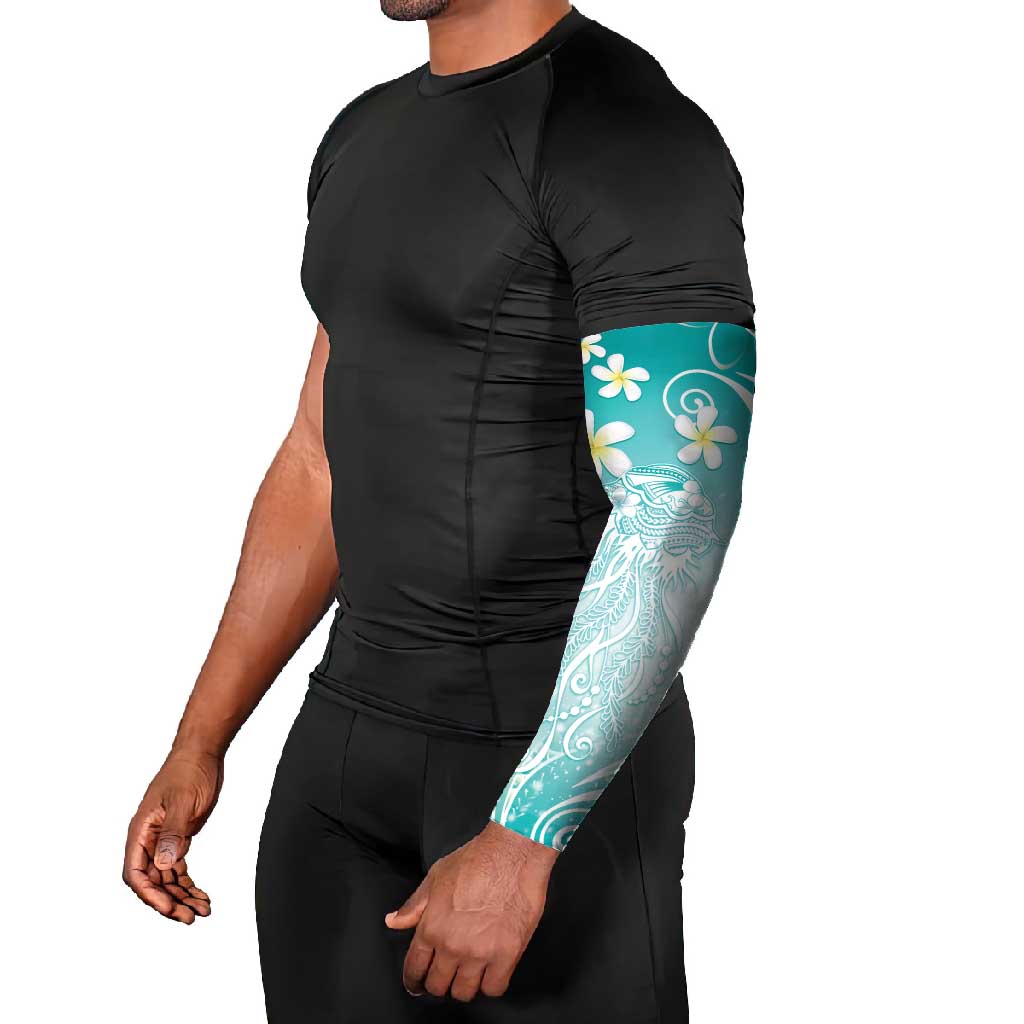 Polynesian Jellyfish Arm Sleeves With Plumeria Teal LT05 - Polynesian Pride