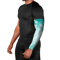 Polynesian Jellyfish Arm Sleeves With Plumeria Teal LT05 - Polynesian Pride