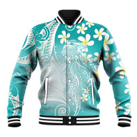 Polynesian Jellyfish Baseball Jacket With Plumeria Teal LT05 Unisex Teal - Polynesian Pride