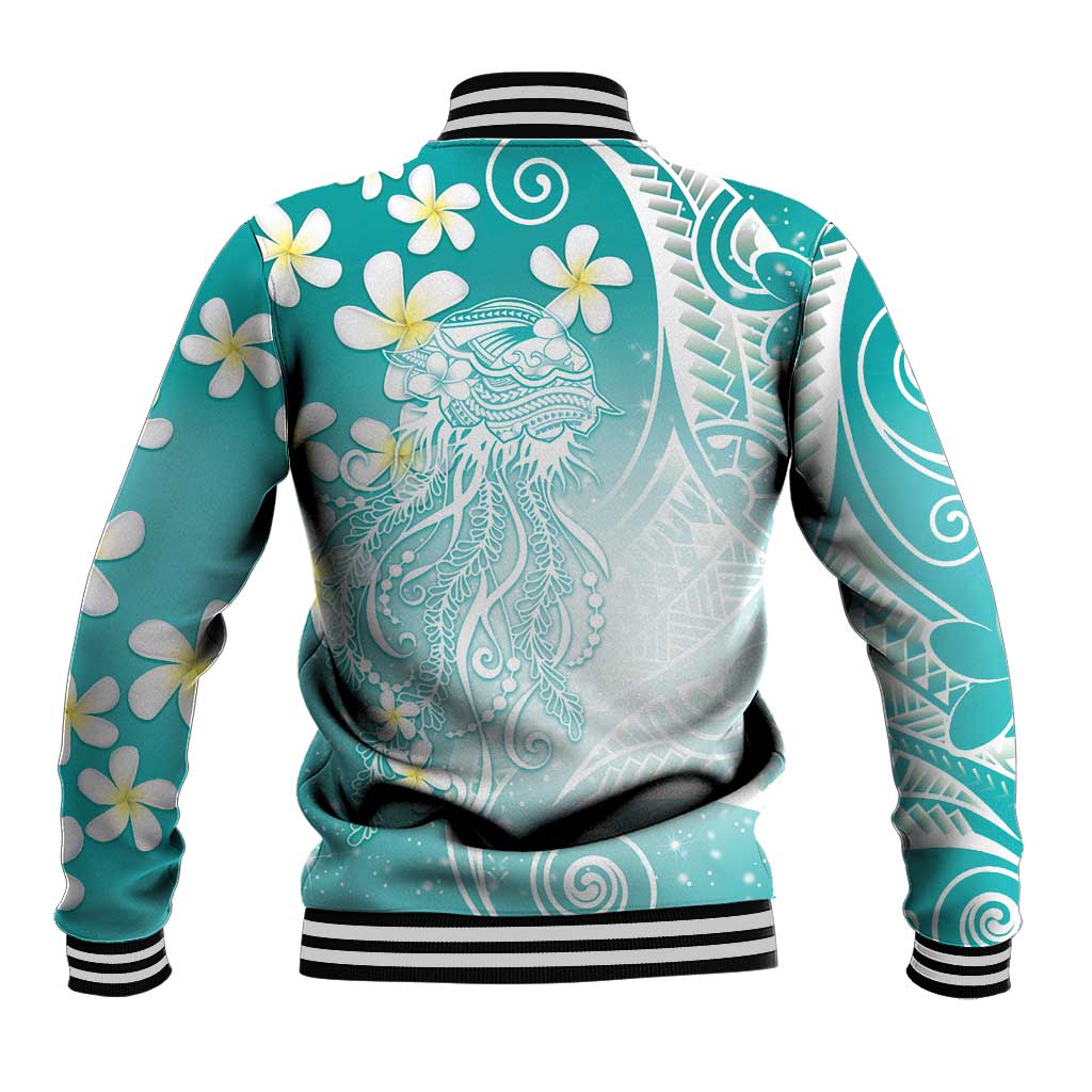 Polynesian Jellyfish Baseball Jacket With Plumeria Teal LT05 - Polynesian Pride