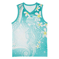 Polynesian Jellyfish Basketball Jersey With Plumeria Teal LT05 Unisex Teal - Polynesian Pride