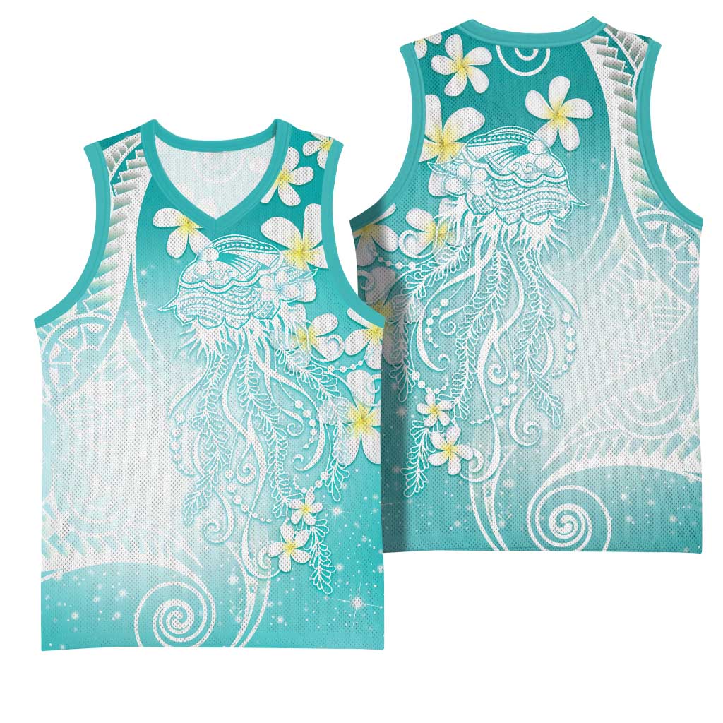 Polynesian Jellyfish Basketball Jersey With Plumeria Teal LT05 - Polynesian Pride