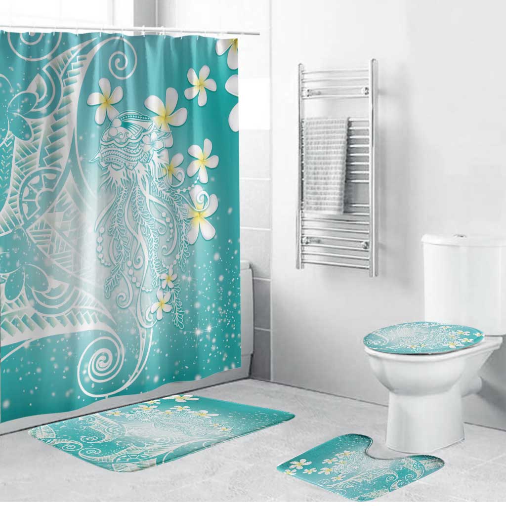 Polynesian Jellyfish Bathroom Set With Plumeria Teal LT05 Bathroom Set (4 pcs) Teal - Polynesian Pride