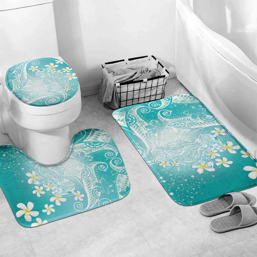 Polynesian Jellyfish Bathroom Set With Plumeria Teal LT05 Mat Set Only (3 pcs) One Size Teal - Polynesian Pride