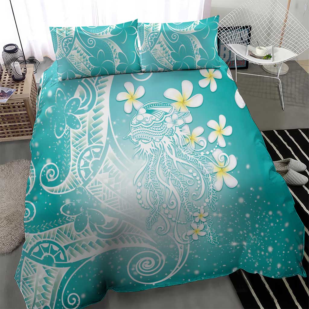 Polynesian Jellyfish Bedding Set With Plumeria Teal LT05 - Polynesian Pride