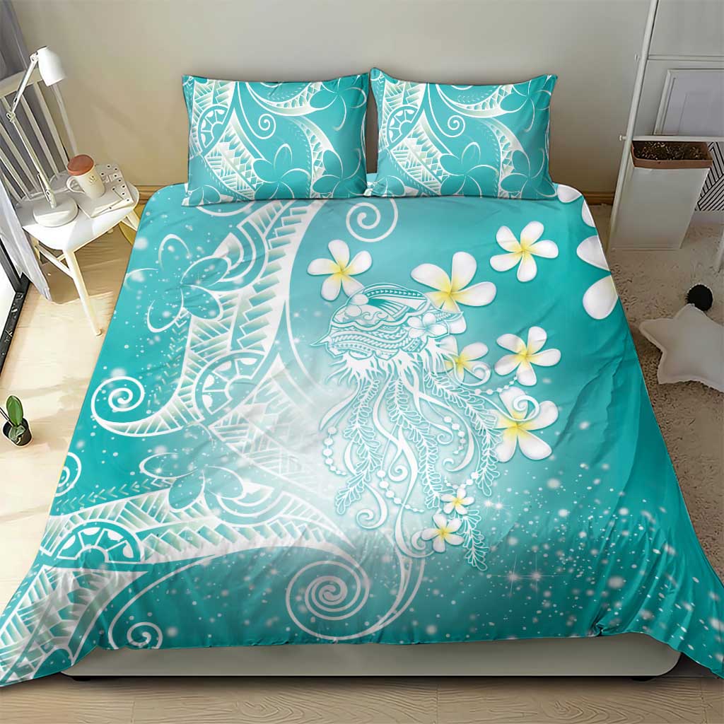 Polynesian Jellyfish Bedding Set With Plumeria Teal LT05 - Polynesian Pride