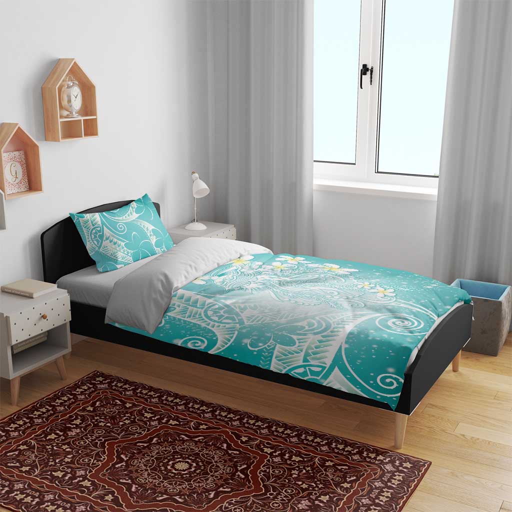 Polynesian Jellyfish Bedding Set With Plumeria Teal LT05 - Polynesian Pride