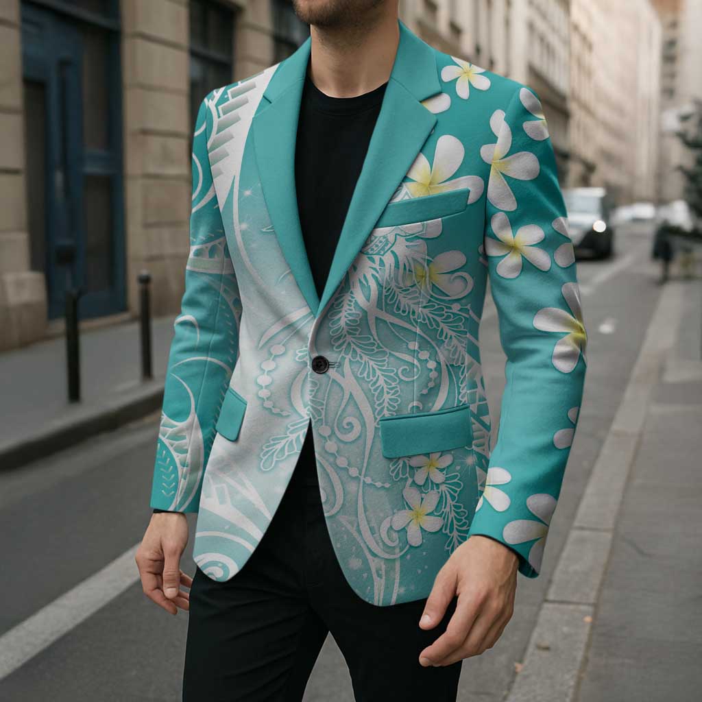 Polynesian Jellyfish Blazer With Plumeria Teal LT05 - Polynesian Pride