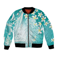 Polynesian Jellyfish Bomber Jacket With Plumeria Teal LT05 Unisex Teal - Polynesian Pride