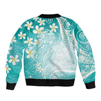 Polynesian Jellyfish Bomber Jacket With Plumeria Teal LT05 - Polynesian Pride