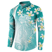 Polynesian Jellyfish Button Sweatshirt With Plumeria Teal LT05 - Polynesian Pride
