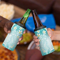 Polynesian Jellyfish 4 in 1 Can Cooler Tumbler With Plumeria Teal LT05 - Polynesian Pride