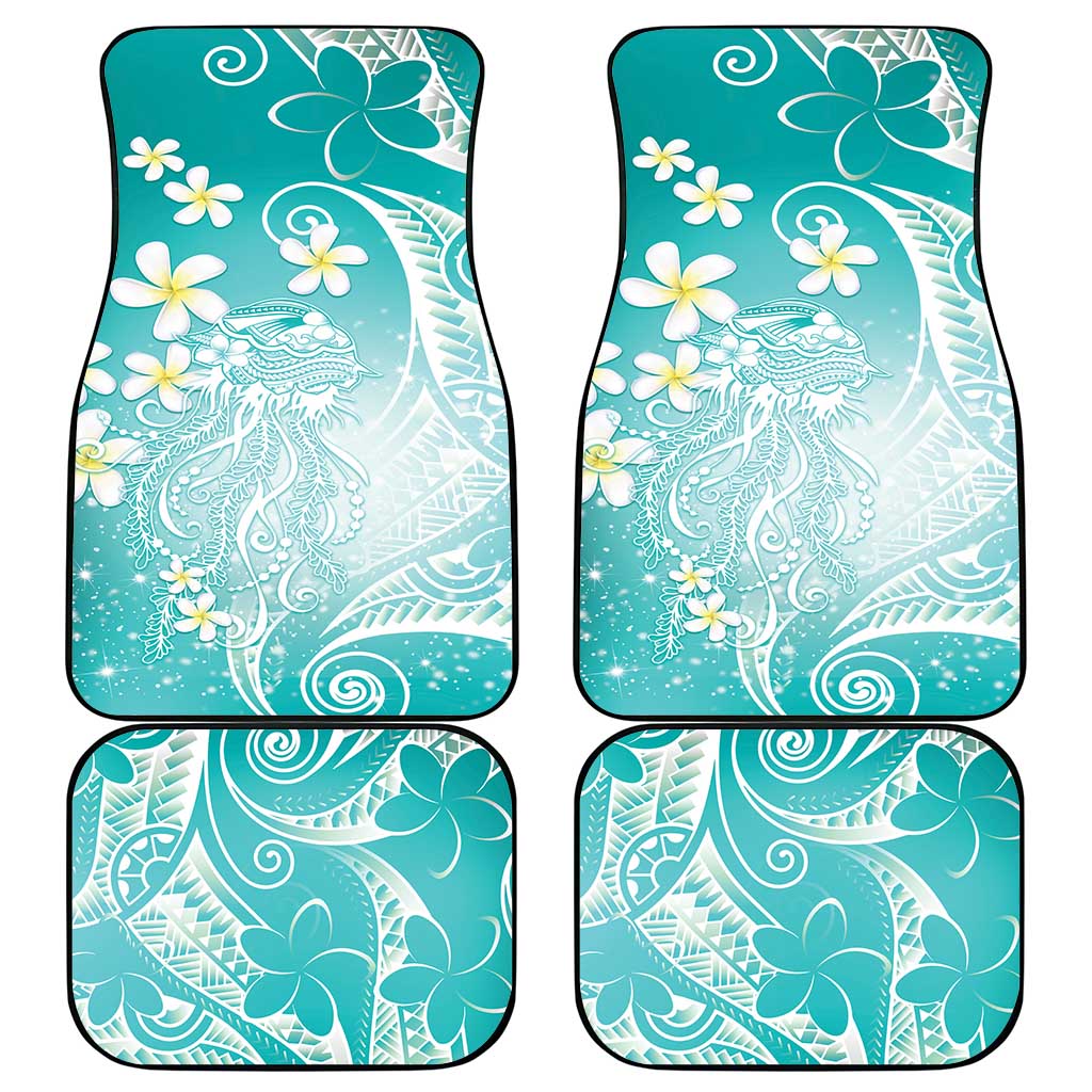 Polynesian Jellyfish Car Mats With Plumeria Teal LT05 - Polynesian Pride