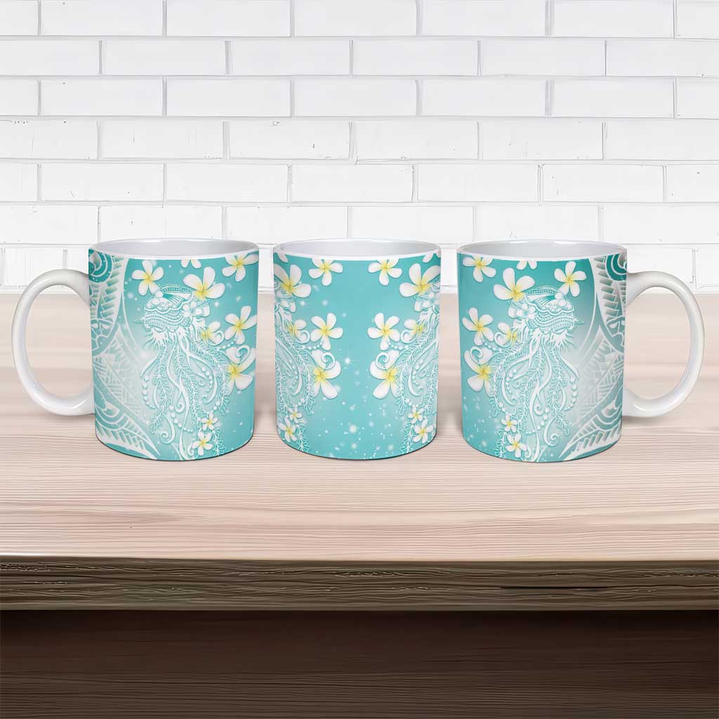 Polynesian Jellyfish Ceramic Mug With Plumeria Teal LT05 - Polynesian Pride