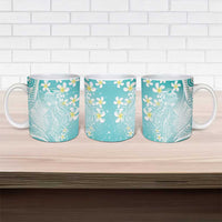 Polynesian Jellyfish Ceramic Mug With Plumeria Teal LT05 - Polynesian Pride