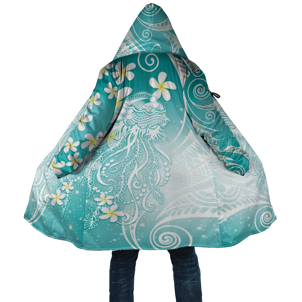 Polynesian Jellyfish Cloak With Plumeria Teal LT05 Unisex Teal - Polynesian Pride