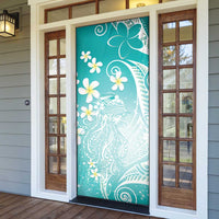 Polynesian Jellyfish Door Cover With Plumeria Teal LT05 - Polynesian Pride
