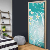 Polynesian Jellyfish Door Cover With Plumeria Teal LT05 - Polynesian Pride