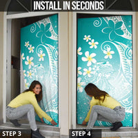 Polynesian Jellyfish Door Cover With Plumeria Teal LT05 - Polynesian Pride