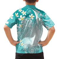 Polynesian Jellyfish Family Matching Off Shoulder Maxi Dress and Hawaiian Shirt With Plumeria Teal