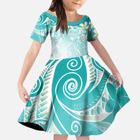 Polynesian Jellyfish Family Matching Off Shoulder Maxi Dress and Hawaiian Shirt With Plumeria Teal