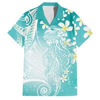 Polynesian Jellyfish Family Matching Off Shoulder Maxi Dress and Hawaiian Shirt With Plumeria Teal
