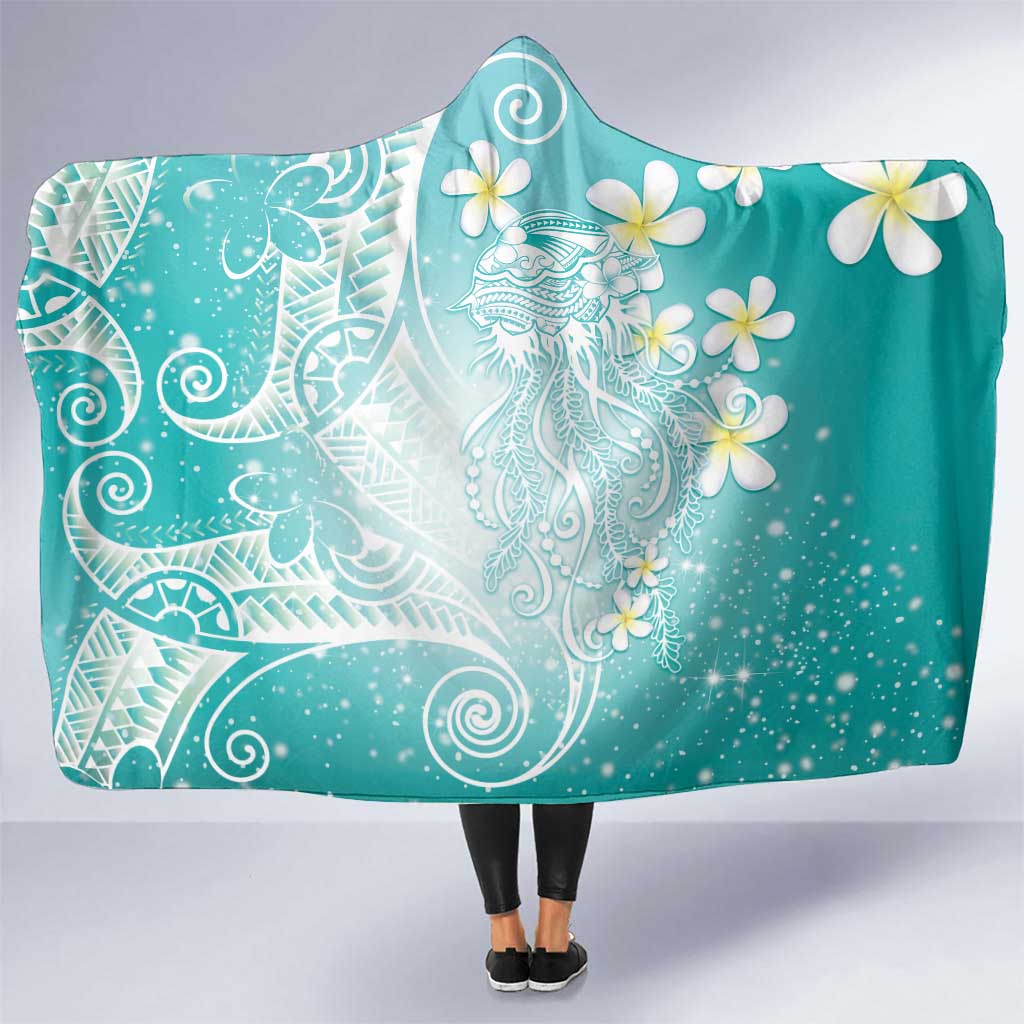 Polynesian Jellyfish Hooded Blanket With Plumeria Teal LT05 One Size Teal - Polynesian Pride